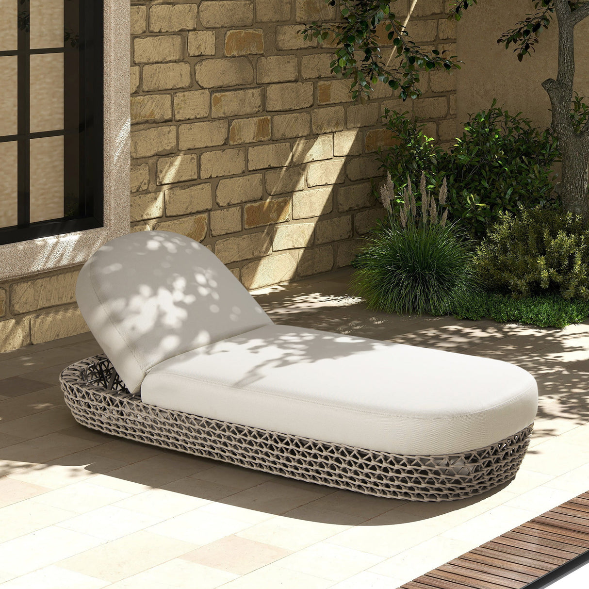 Willow Wicker & Sunbrella Upholstered Patio Lounger