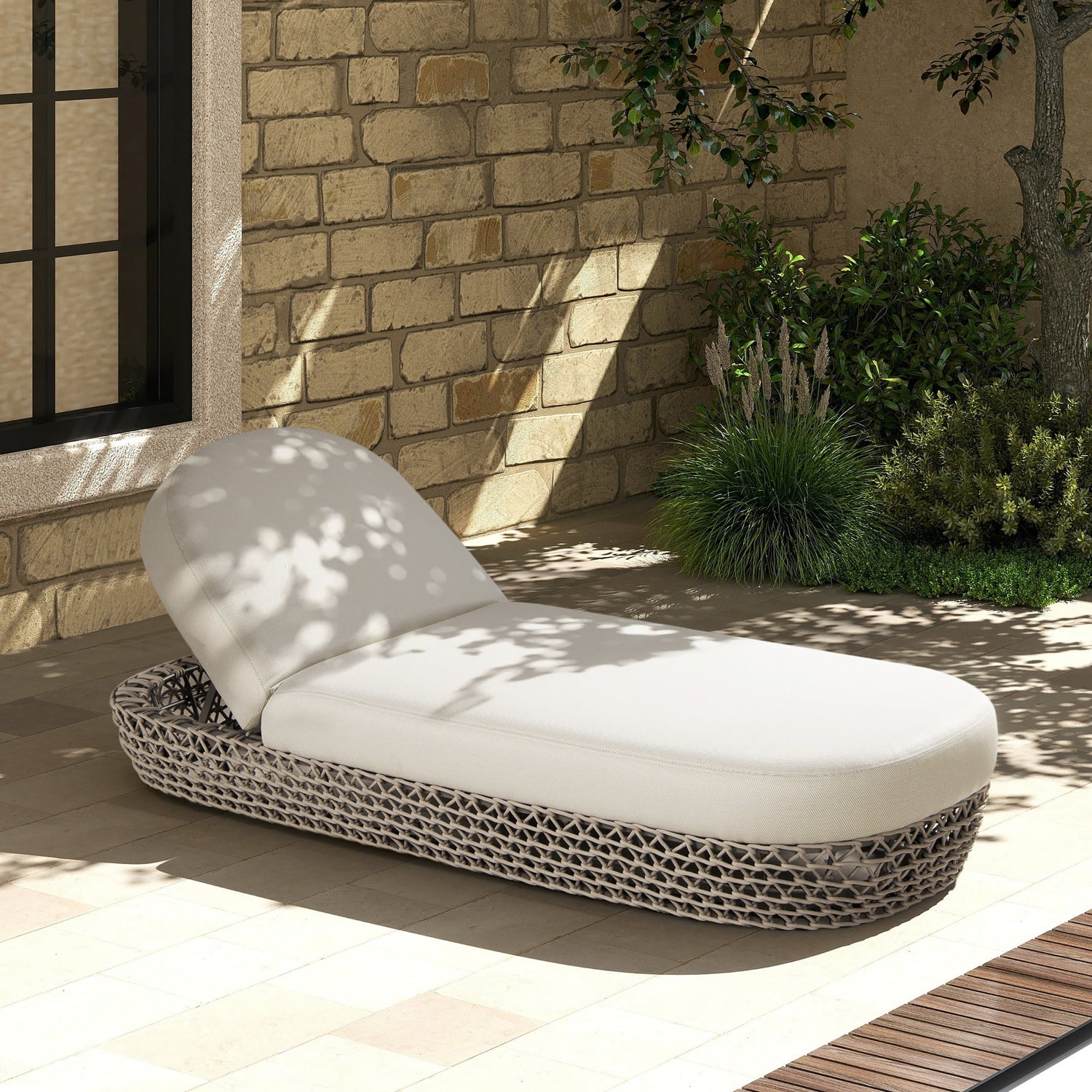 Willow Wicker & Sunbrella Upholstered Patio Lounger