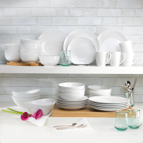 White Essential 16 Piece Double Bowl Dinnerware Set, Service for 4 - Euro Ceramica