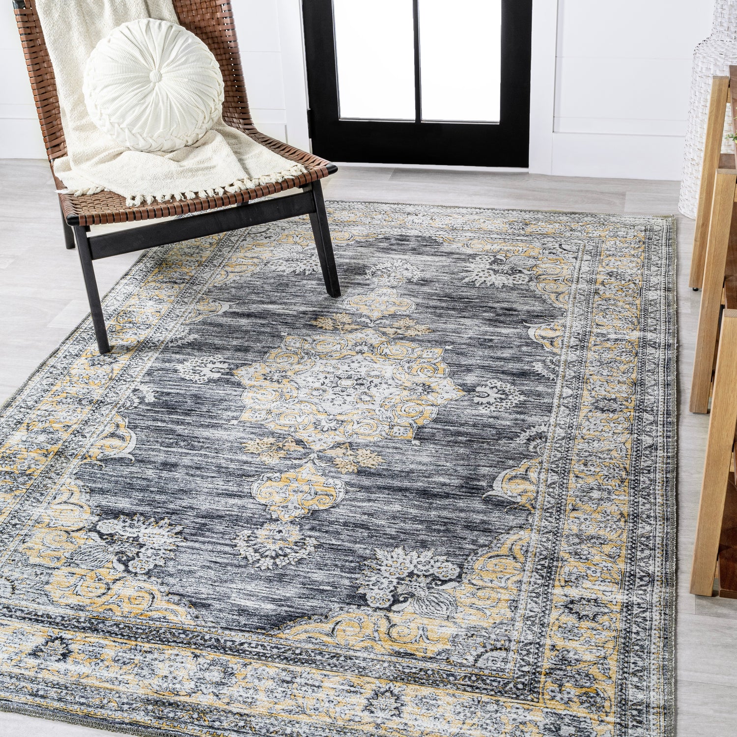 Bohemian-Distressed-Chenille-Machine-Washable-Area-Rug-Rugs