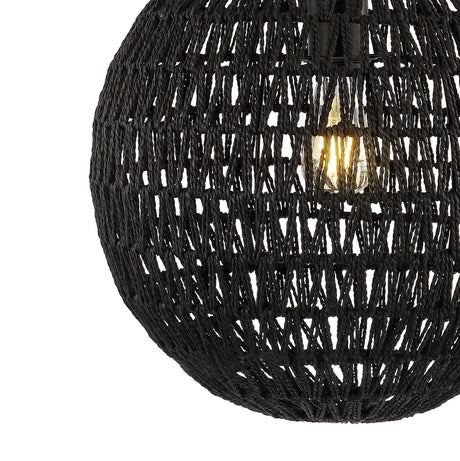 Luna 1-Light Bohemian Modern Woven Rattan/Iron LED Pendant - Black