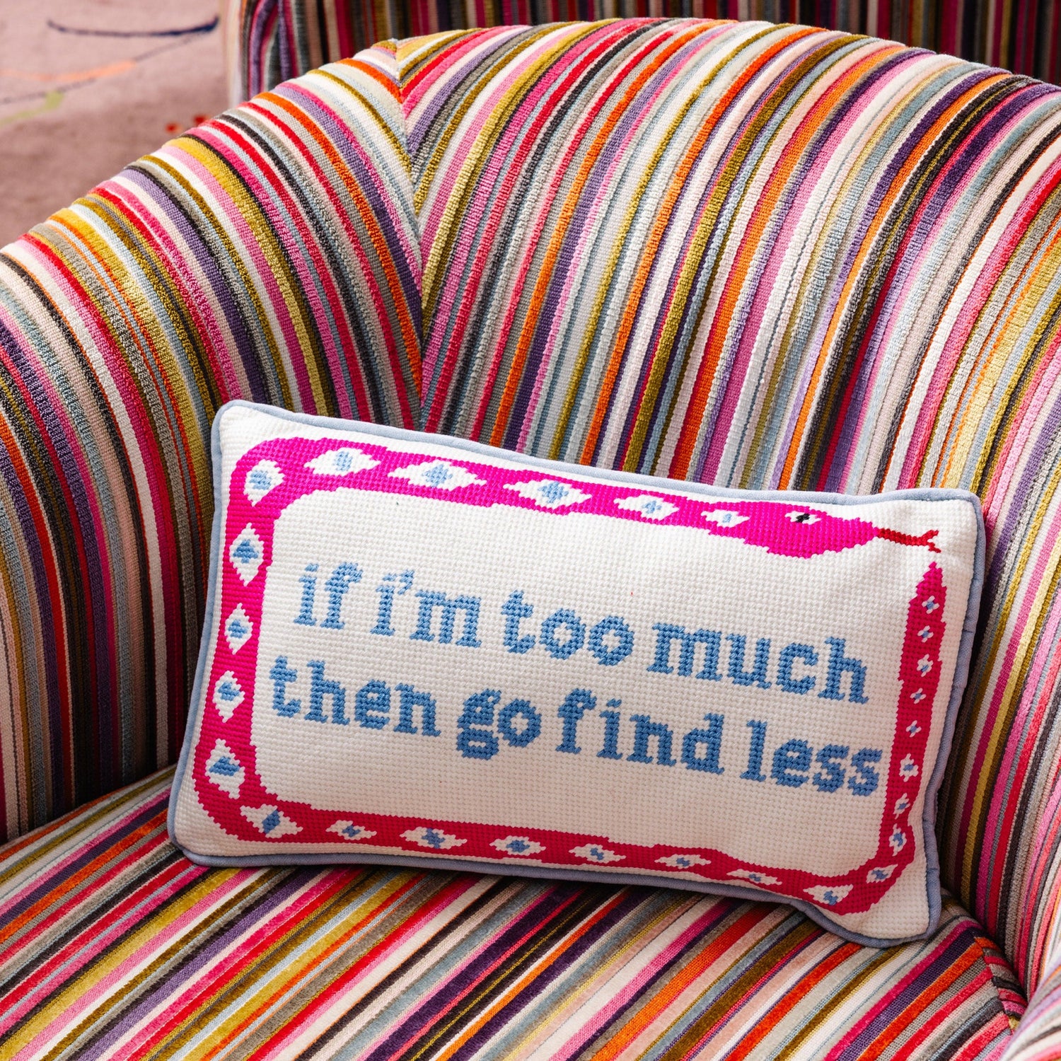 Go Find Less Needlepoint Pillow