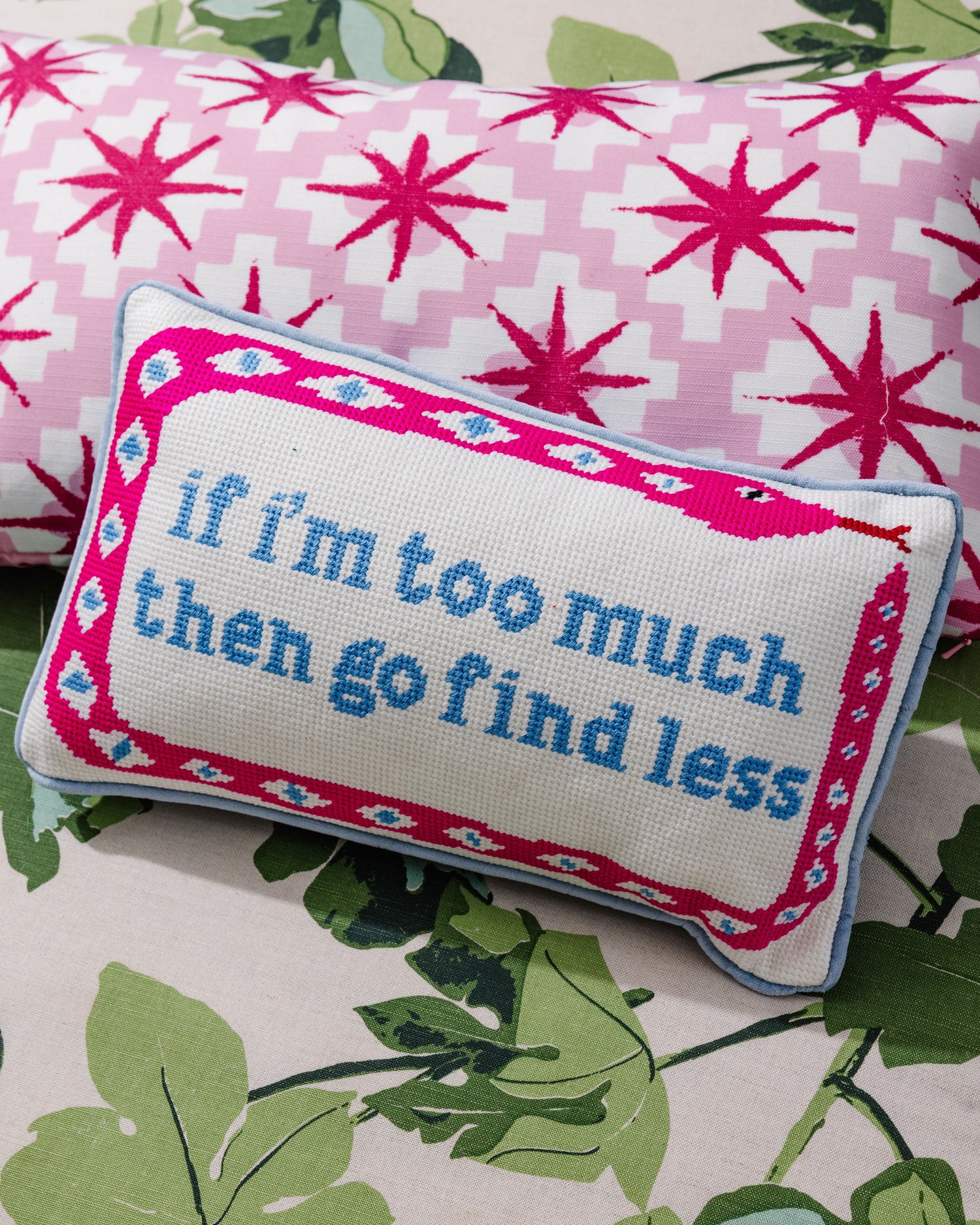 Go Find Less Needlepoint Pillow