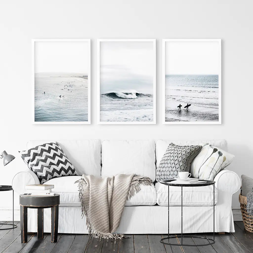 Navy Blue Surfing Wall Art. Set of 3 Prints