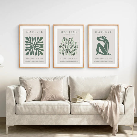 Matisse set of 3 Sage Green Wall Art Prints