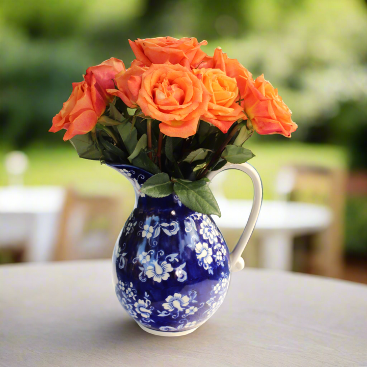 Blue Garden Hand-Painted Stoneware Pitcher