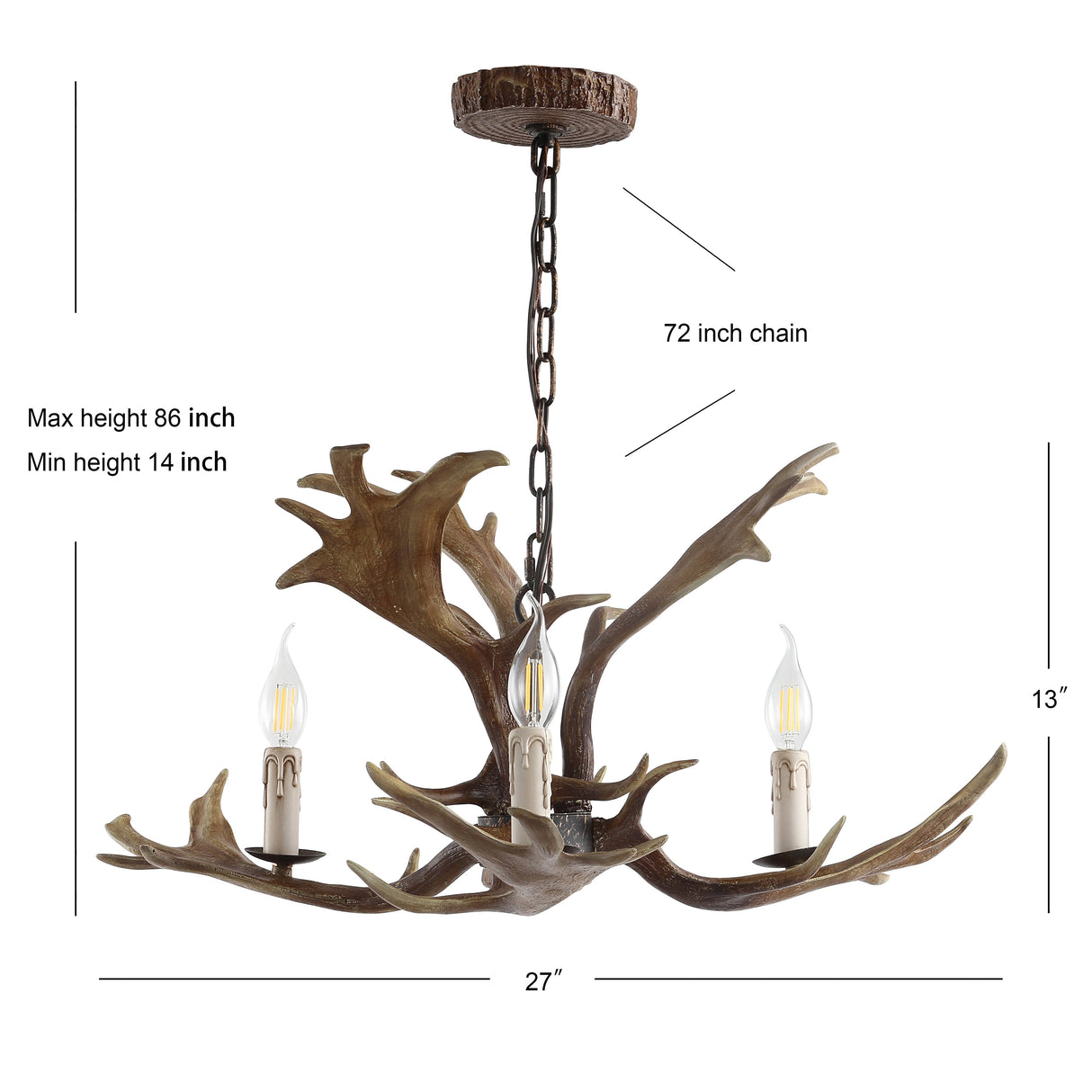 Adjustable Resin Antler 3-Light LED Chandelier