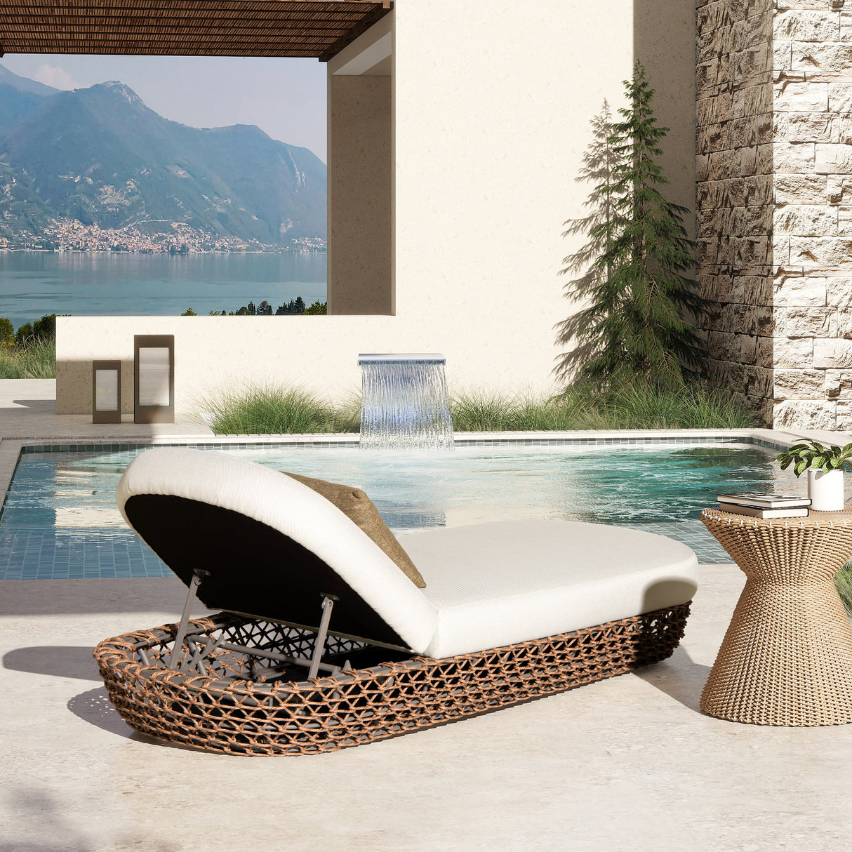 Willow Wicker & Sunbrella Upholstered Patio Lounger