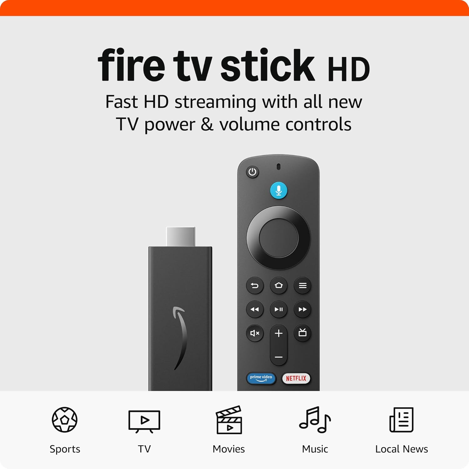 Amazon Fire TV Stick HD (newest model), free and live TV, Alexa Voice Remote