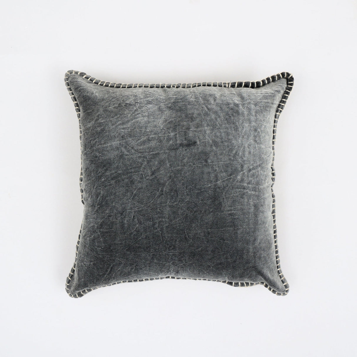 Stonewashed Cotton Velvet Throw Pillow with Decorative Handstiched Edges-19X19'