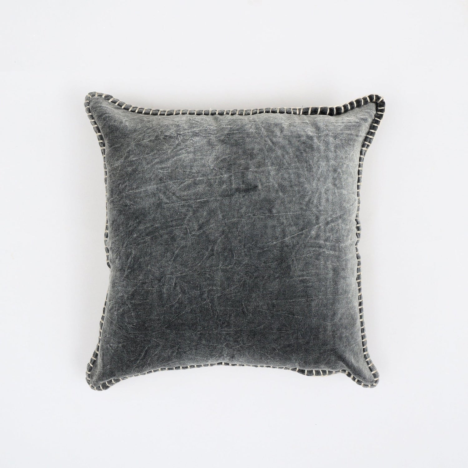 Stonewashed Cotton Velvet Throw Pillow with Decorative Handstiched Edges-19X19'