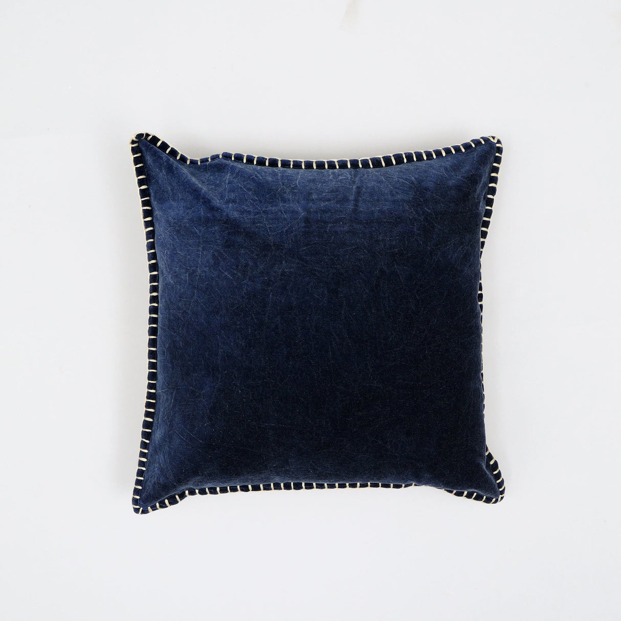 Stonewashed Cotton Velvet Throw Pillow with Decorative Handstiched Edges-19X19'
