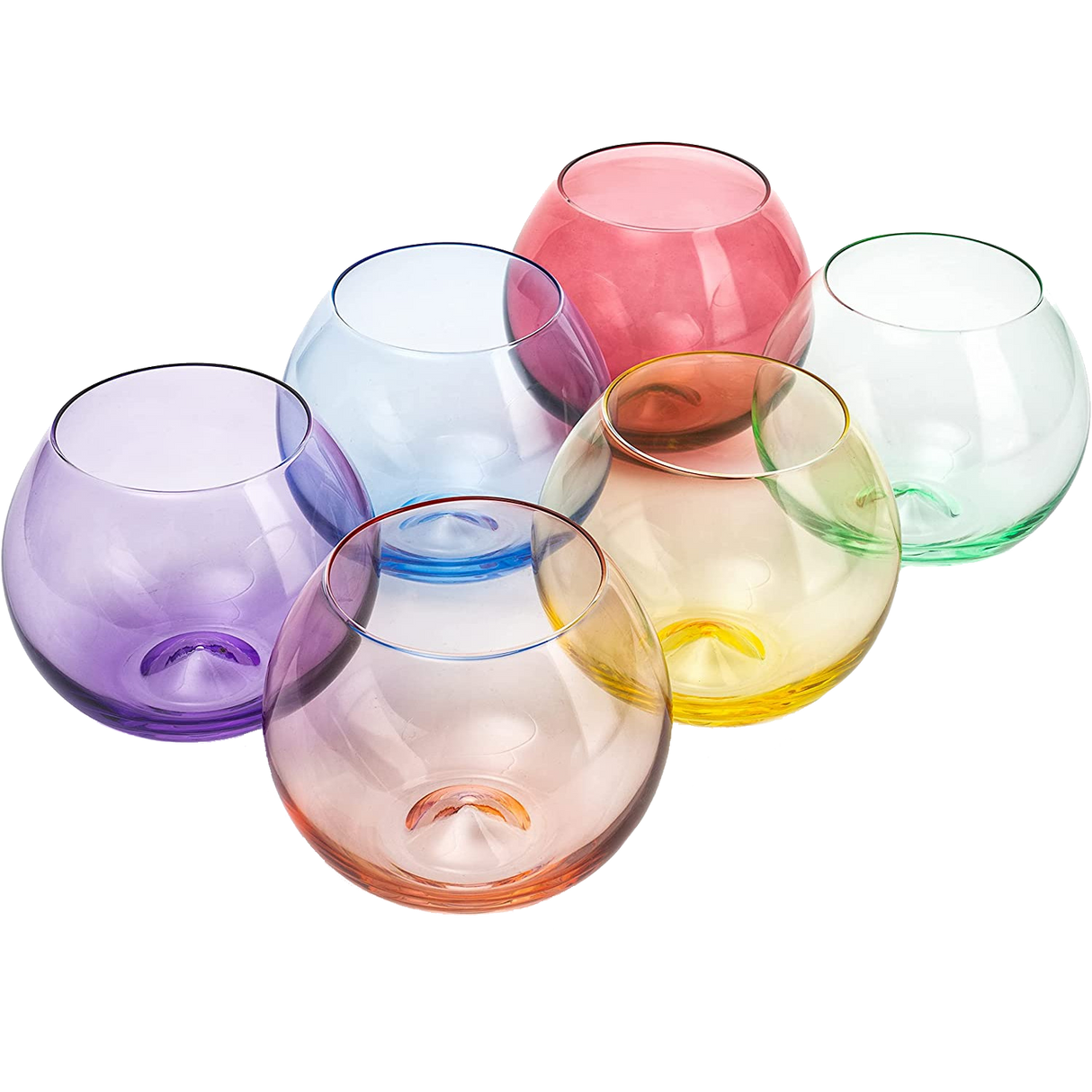Colored Wine Glass Set, Large 12oz Bubble Glasses Set of 6, Unique Italian Style Tall for White & Red Wine, Water, Margarita Glasses, Color Tumbler, Gifts, Viral Beautiful Glassware (Stemless Bubble)