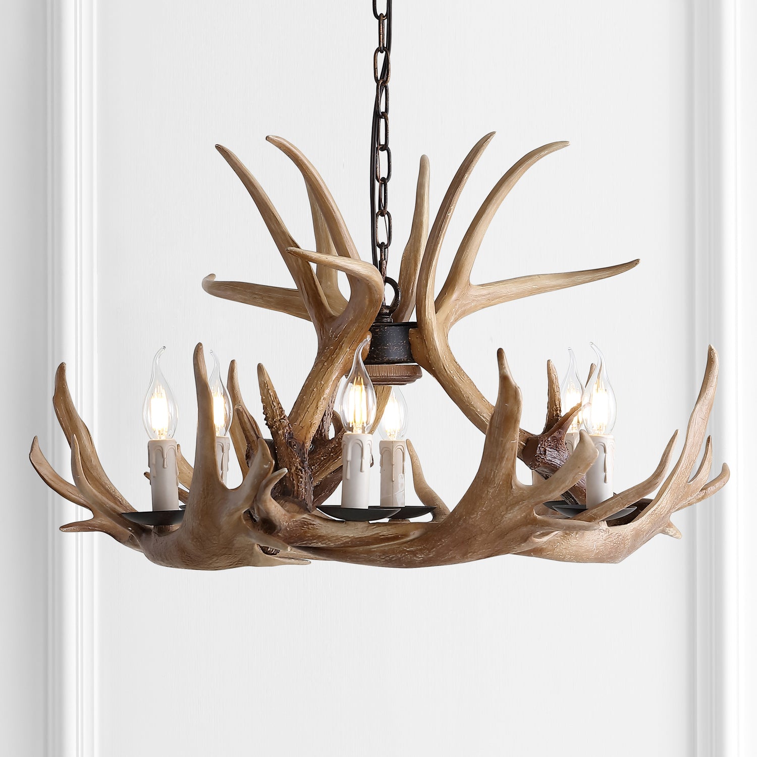 Adjustable-Resin-Antler-6-Light-Chandelier-Chandelier