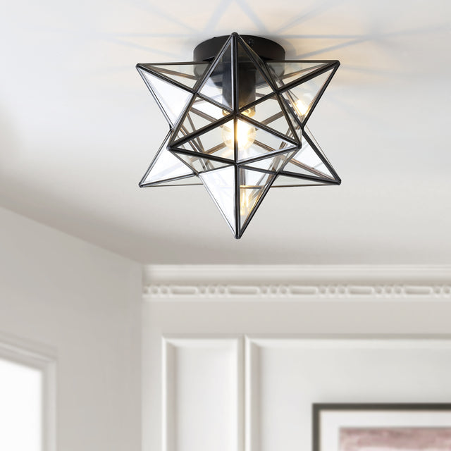 Moravian-Star-Metal/Clear-Glass-LED-Flush-Mount-Ceiling-Light