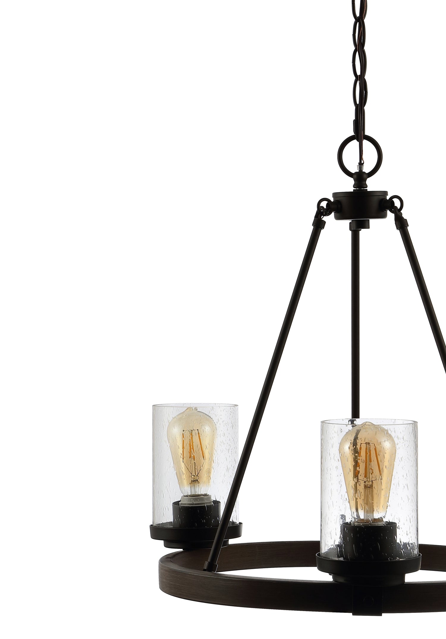 3-Light Iron/Seeded Glass Rustic Farmhouse LED Chandelier