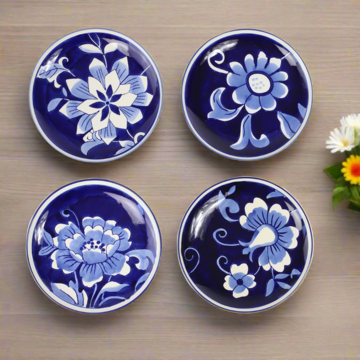 Blue garden 4 pc canape plate set - 6"