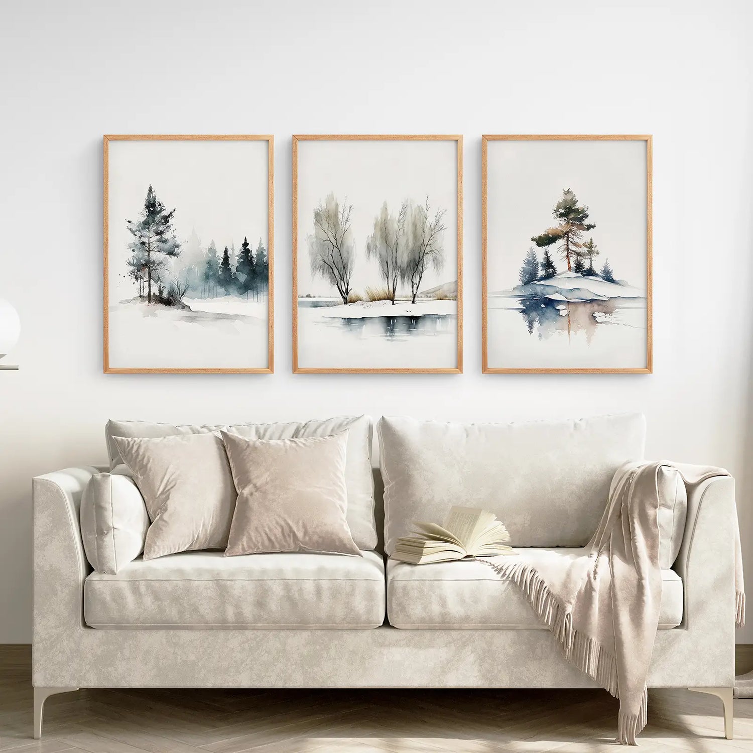 Winter Nature Set of 3 Wall Art Pine Forest Decor