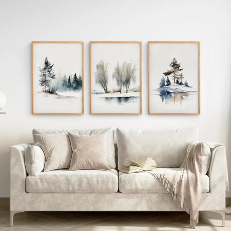 Winter Nature Set of 3 Wall Art Pine Forest Decor