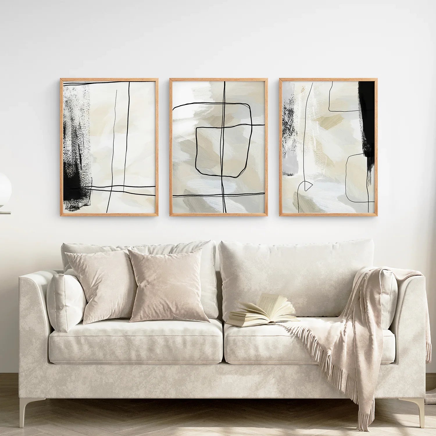 Black and Beige Minimalist Set of 3 Pieces. Nordic Abstract Style
