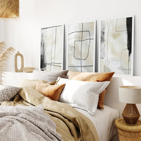 Black and Beige Minimalist Set of 3 Pieces. Nordic Abstract Style