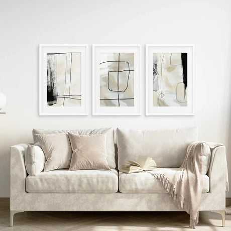 Black and Beige Minimalist Set of 3 Pieces. Nordic Abstract Style
