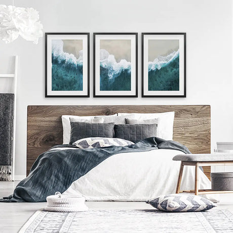 Turquoise Wave on the Sandy Beach Prints. Aerial Photography