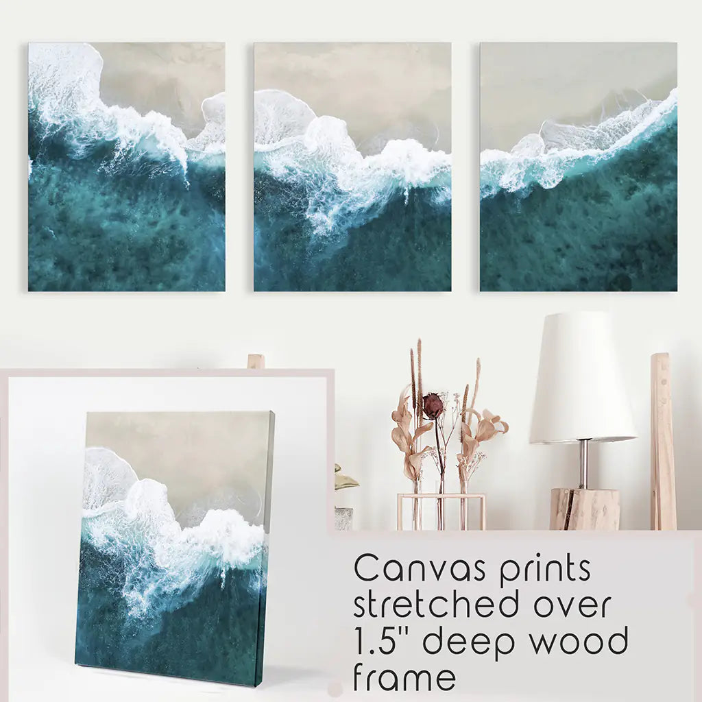 Turquoise Wave on the Sandy Beach Prints. Aerial Photography