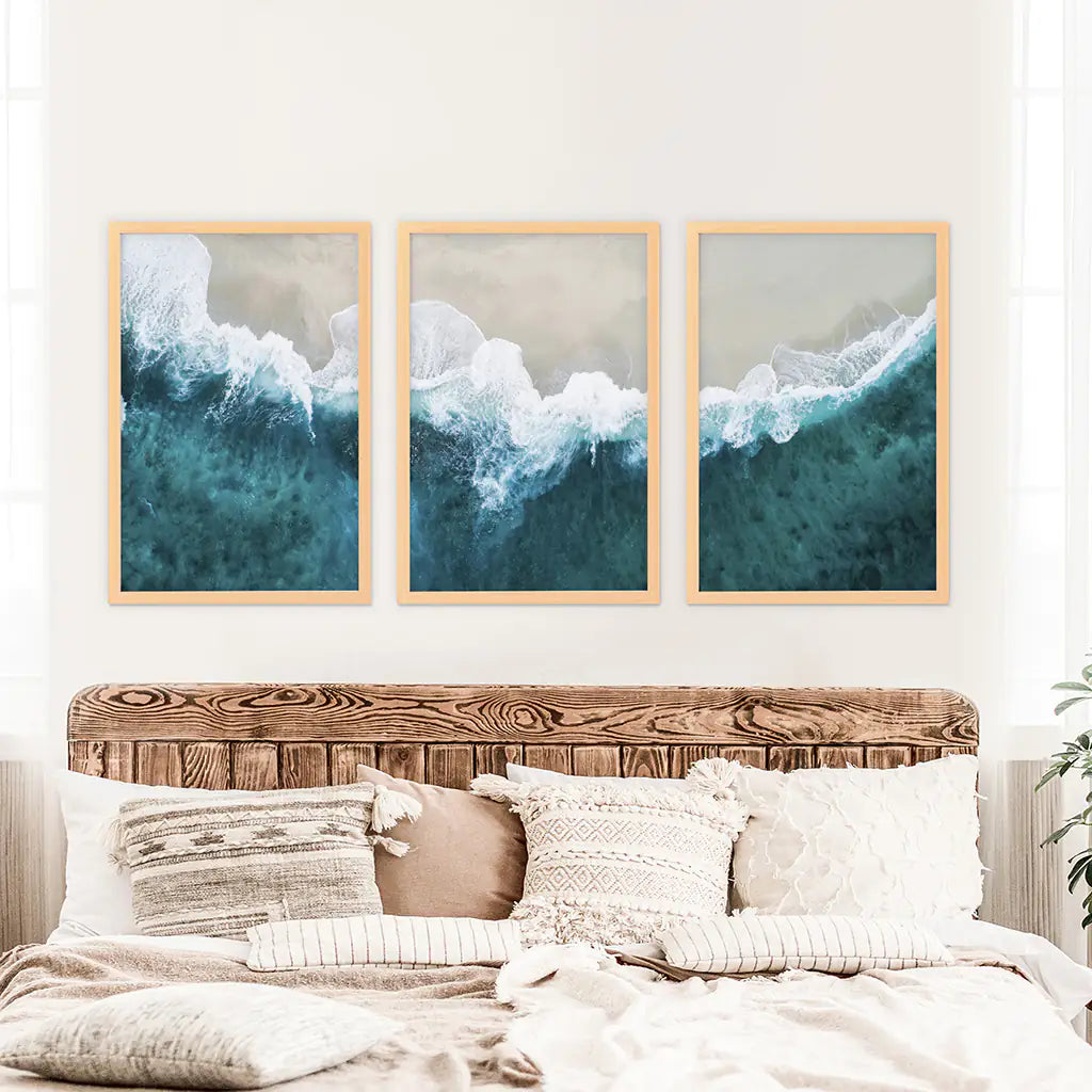Turquoise Wave on the Sandy Beach Prints. Aerial Photography