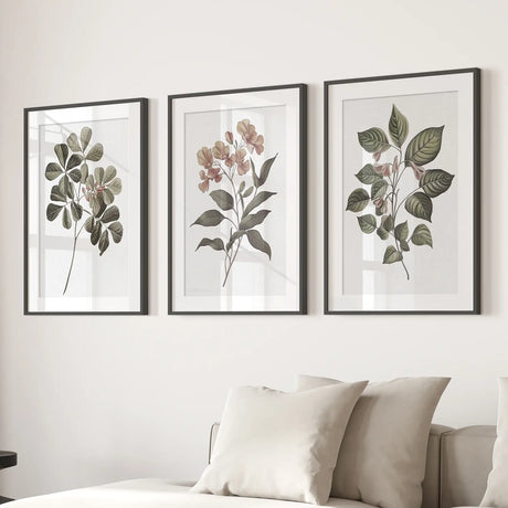 Rustic Botanical Wall Art. Vintage Flowers Prints
