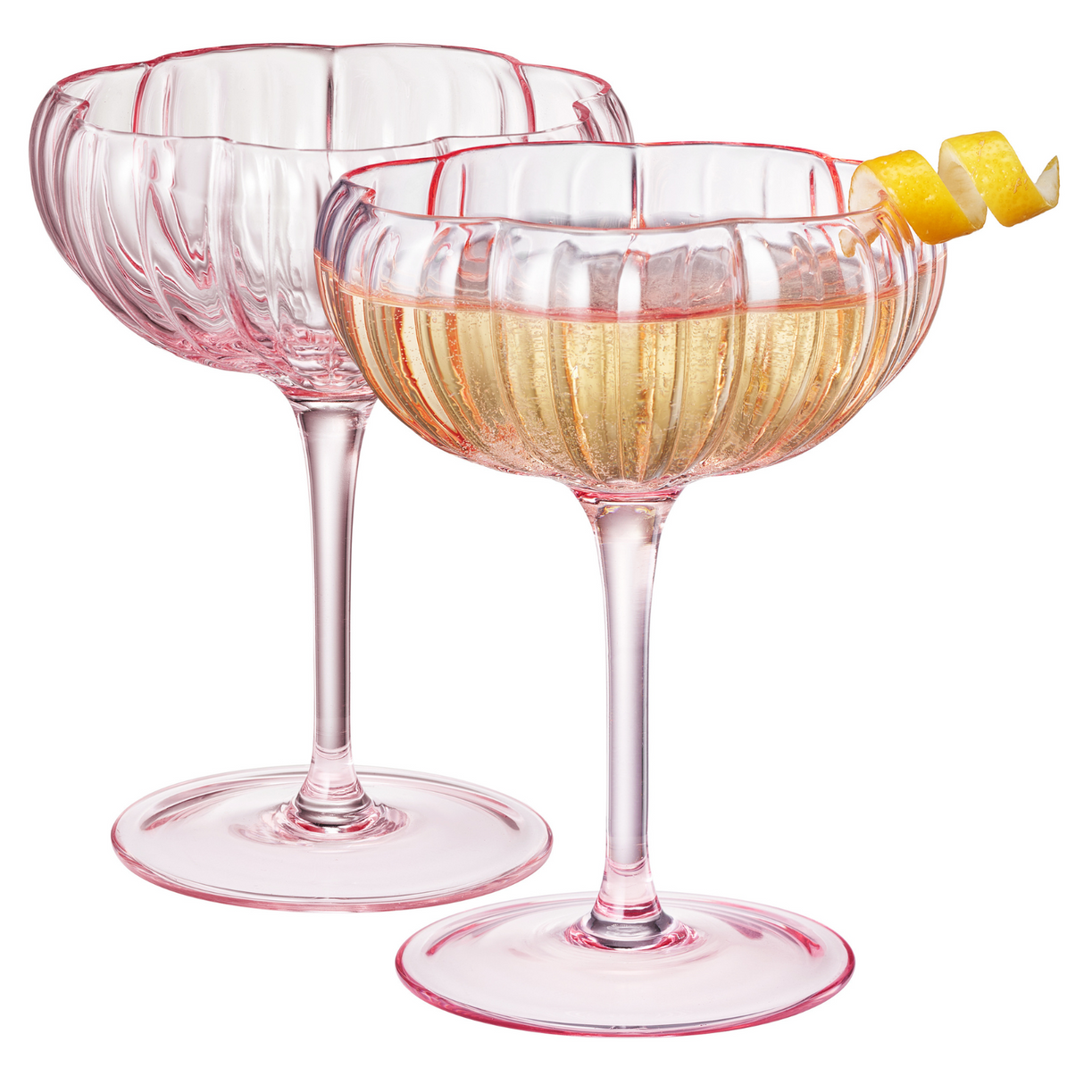 Flower Coupe Cocktail Colored Glasses | Set of 2 | Blush Pink