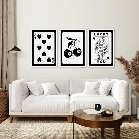 Black and White 8 Ball Cherry Art Set of 3 Prints