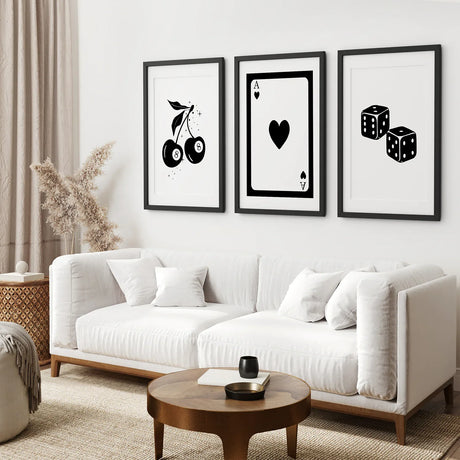 Set of Three Piece Playing Cards Black and White Decor
