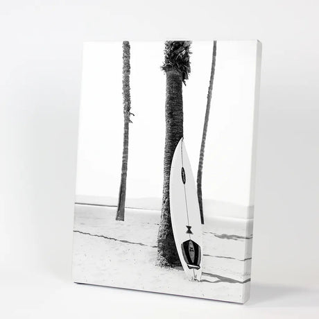 Black White Boho Summer Poster. Surfboard, Palm Trees