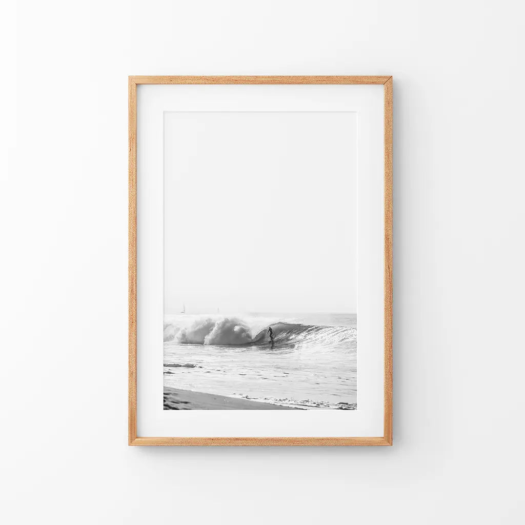 Black White Boho Tropical Wall Decor. Surfer, Waves