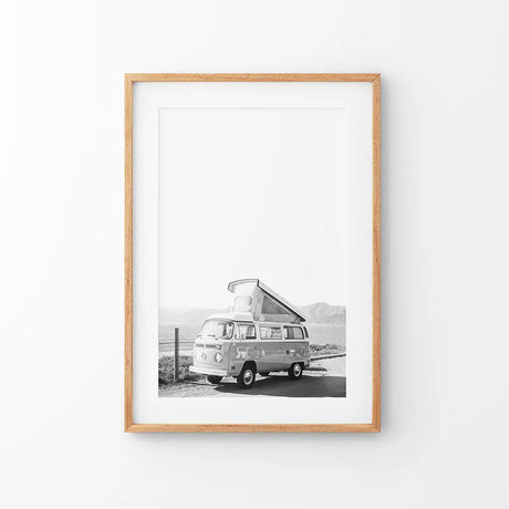 Black and White Hipster Van Poster. Summer Travel