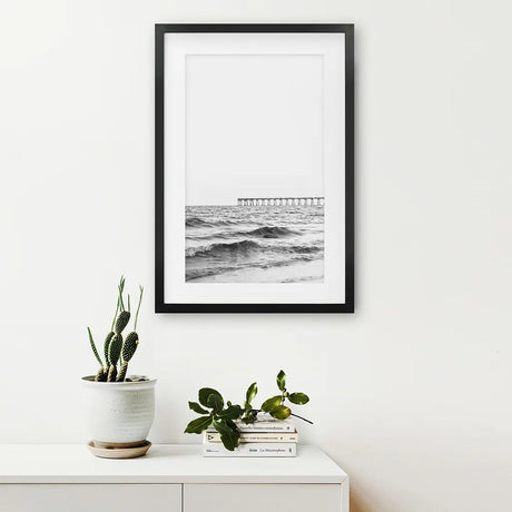 Black White Minimalistic Beach Pier Poster