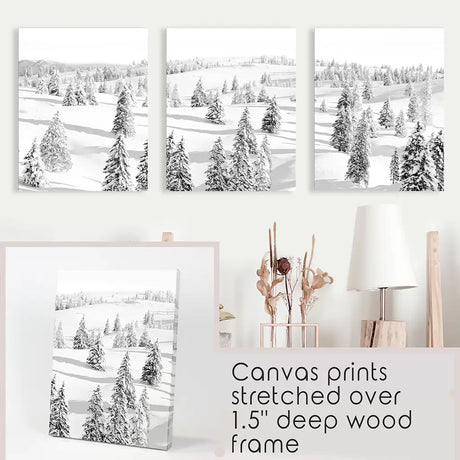 3 Piece Black White Nordic Winter Forest Wall Art Set