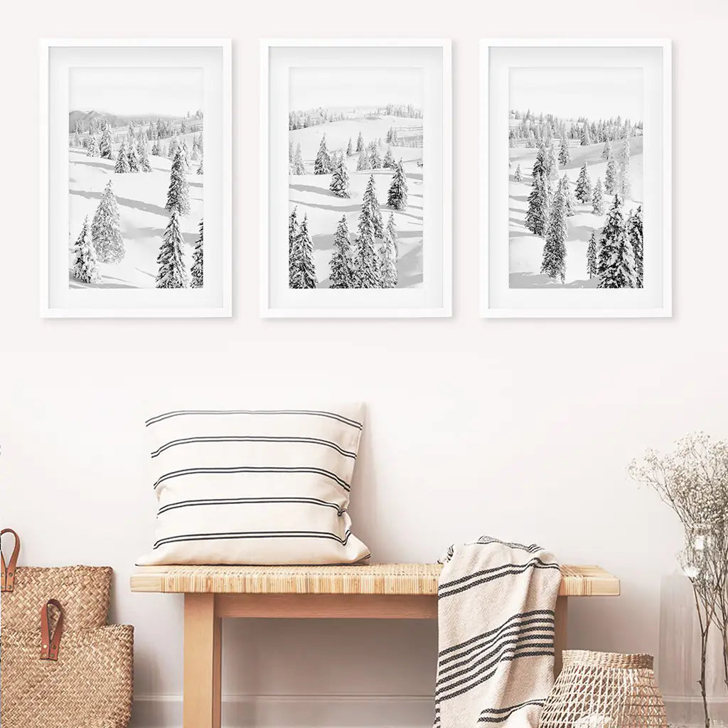 3 Piece Black White Nordic Winter Forest Wall Art Set