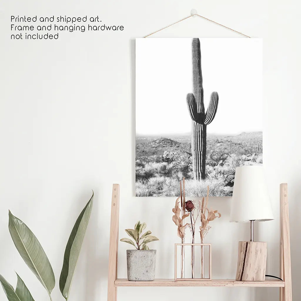 Saguaro Cactus Print. Black White Arizona Desert Nature