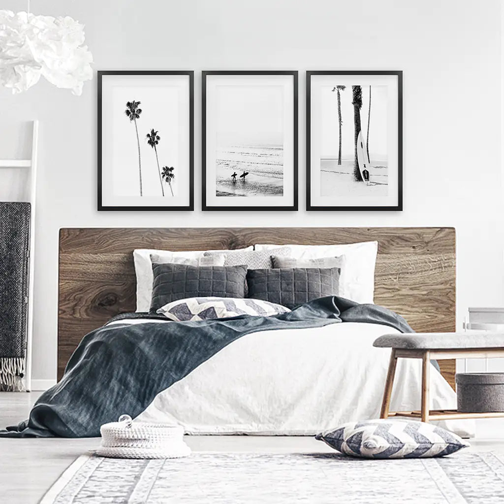 Modern Black White Ocean Surfing Wall Art Set