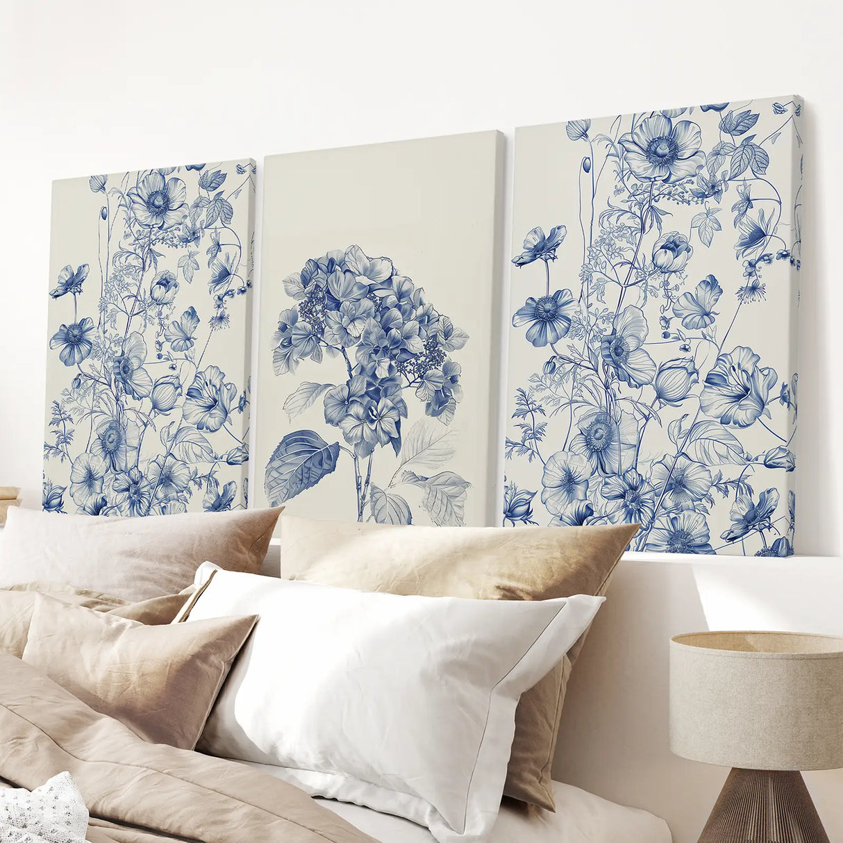 Chinoiserie Blue Flowers Watercolor Poster Decor