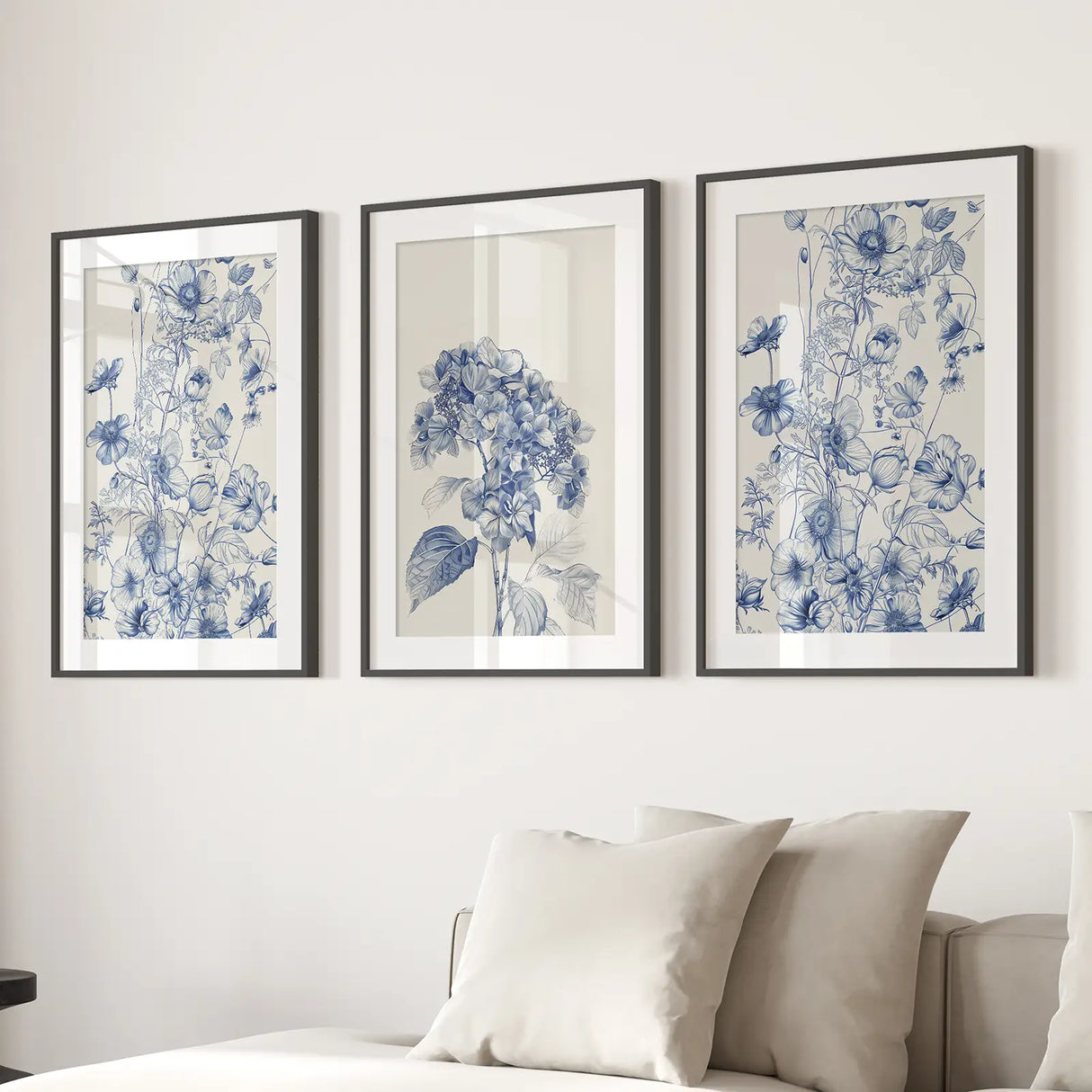 Chinoiserie Blue Flowers Watercolor Poster Decor