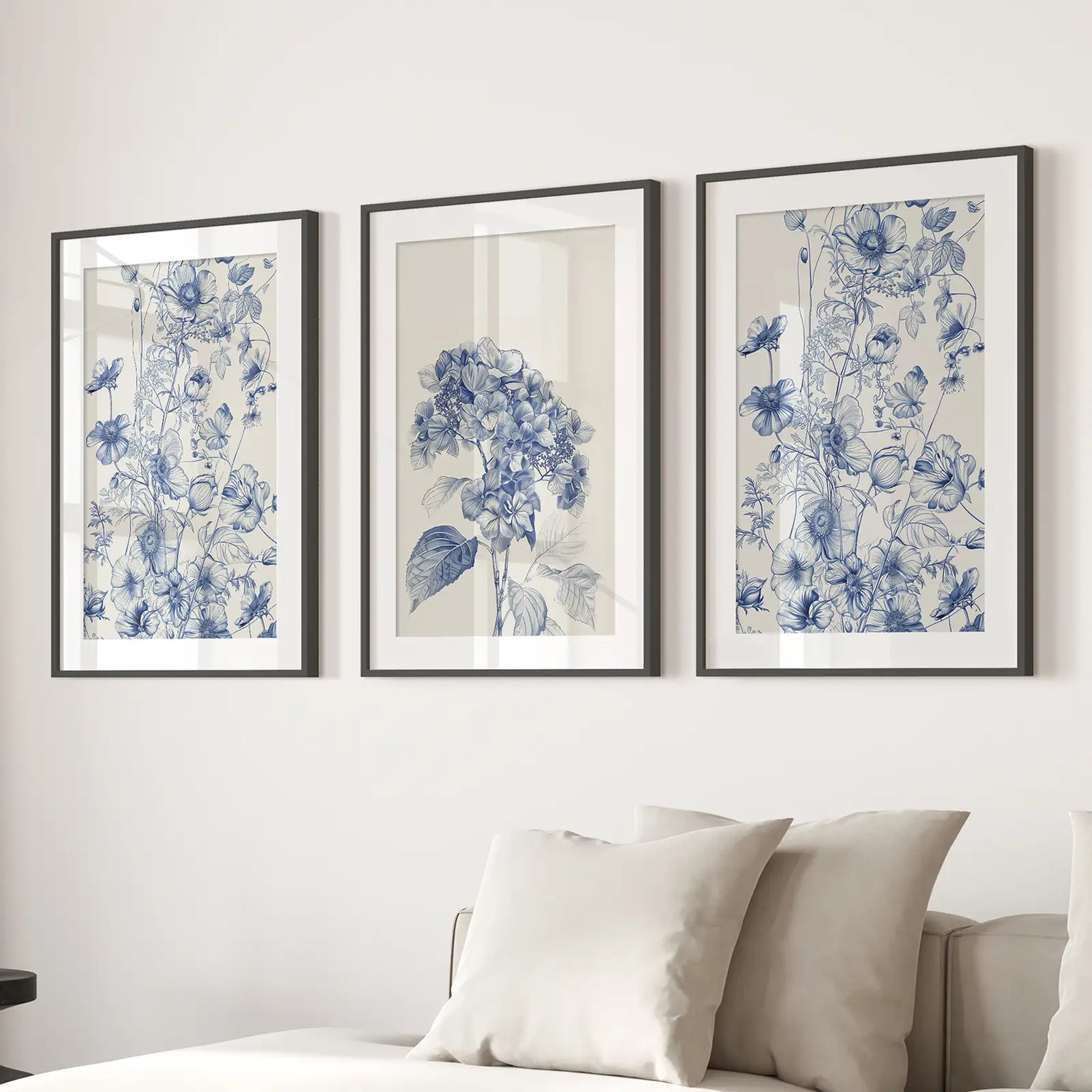 Chinoiserie Blue Flowers Watercolor Poster Decor