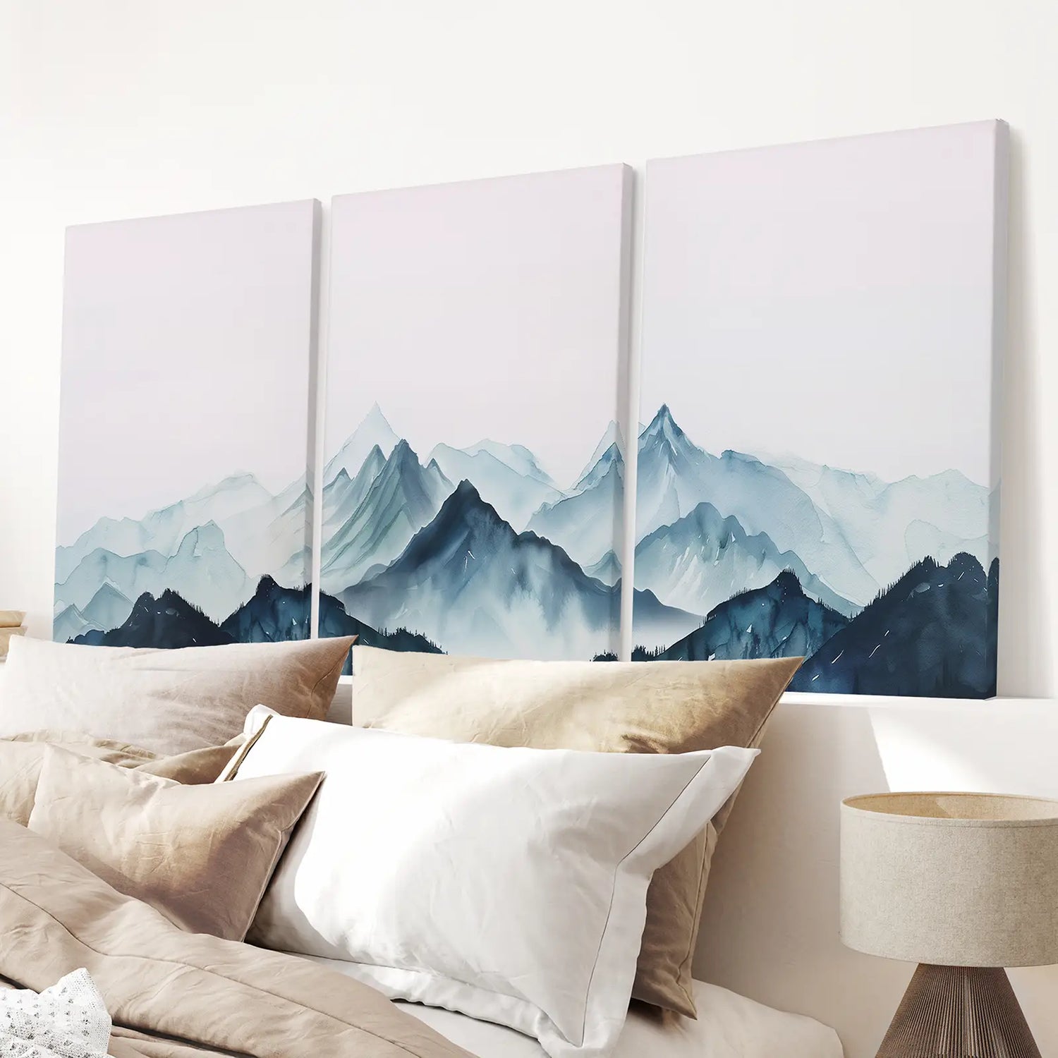 Modern Blue Watercolor Mountain Landscape Prints