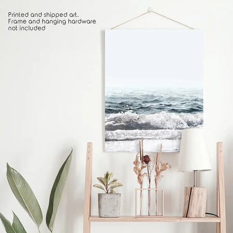 Minimalist Ocean Wall Art Print. Blue Waves, Foam