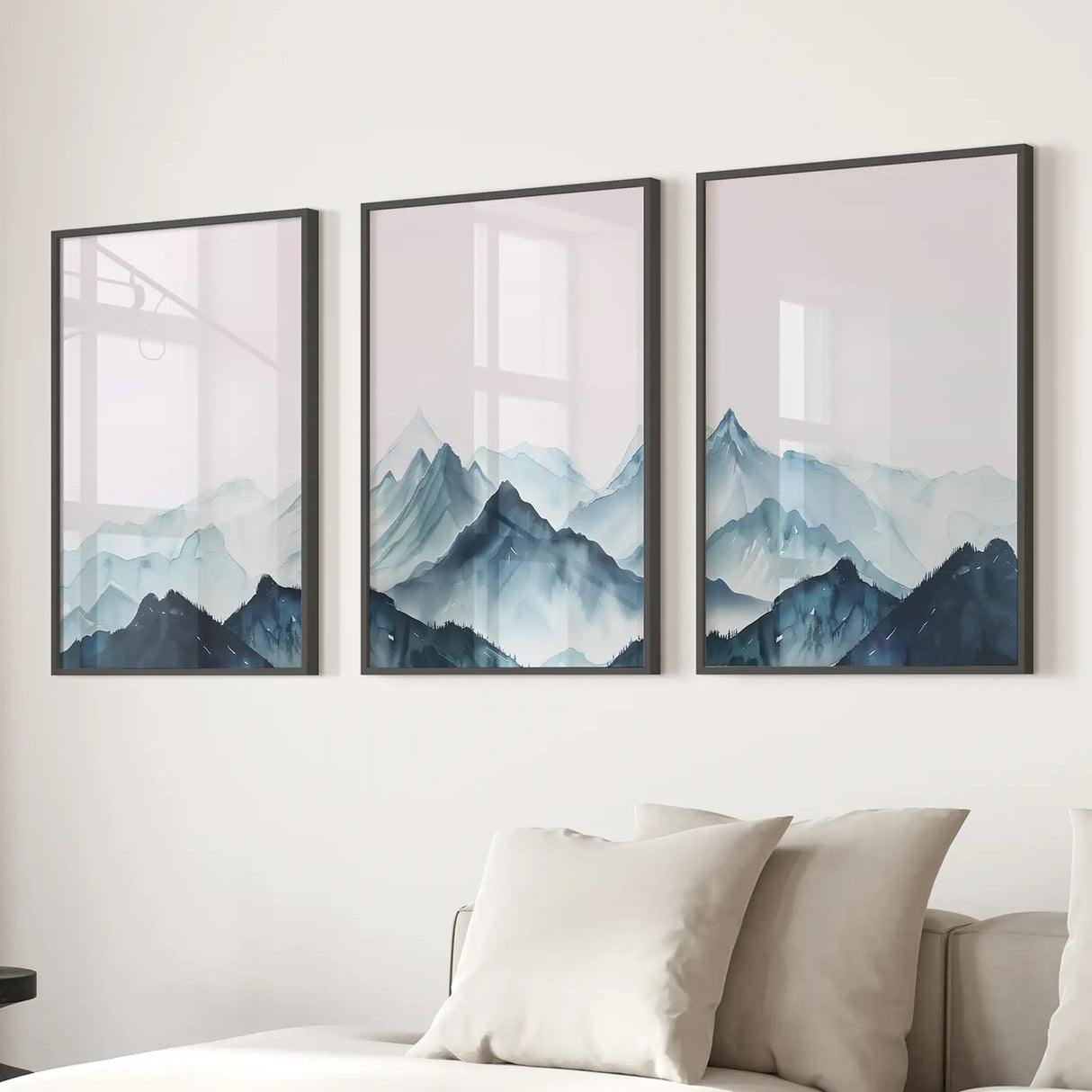 Modern Blue Watercolor Mountain Landscape Prints