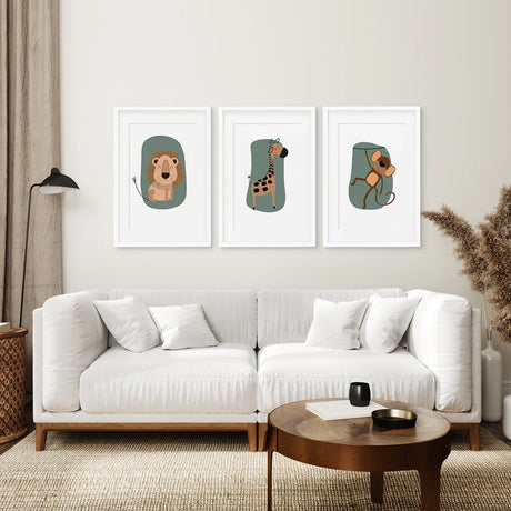 Cute Safari Baby Animals Set of 3 Art Prints