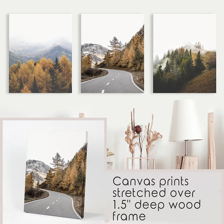 Brown Autumn Mountain Forest Scenery. Set of 3 Prints