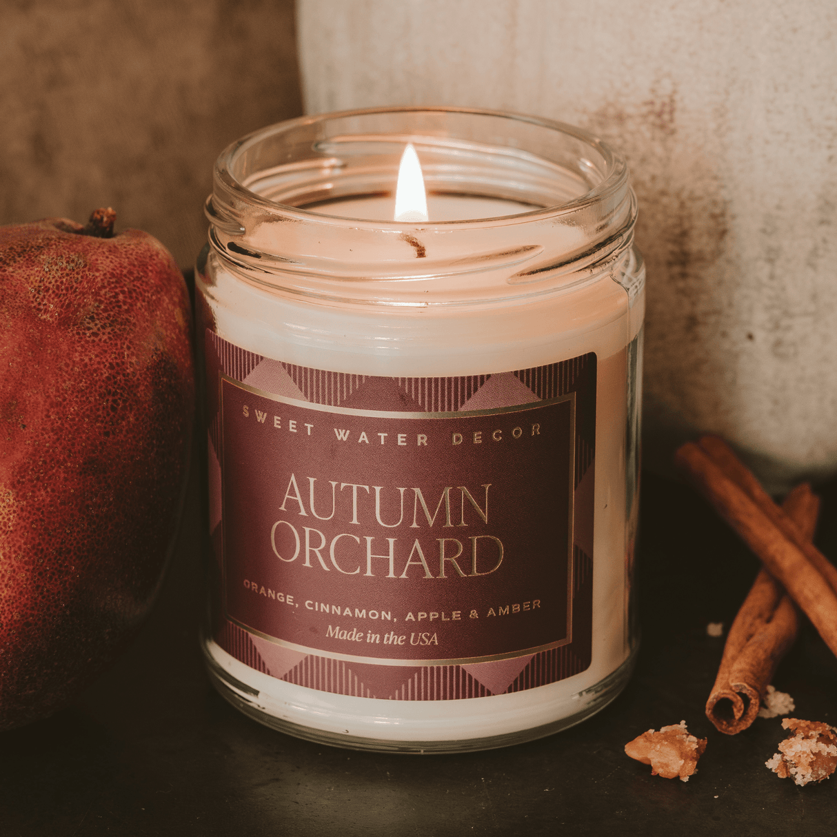 Autumn Orchard Soy Candle - Patterned 9 oz - Clear Jar (Mulled Cider)